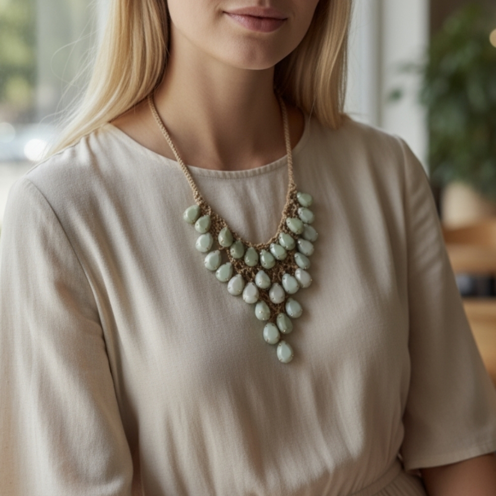 Green ombre statement tear drop necklace